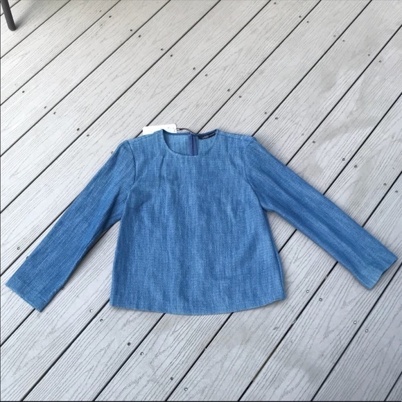 New Zara Women Denim Linen blouse xsmall or small - Picture 2 of 6